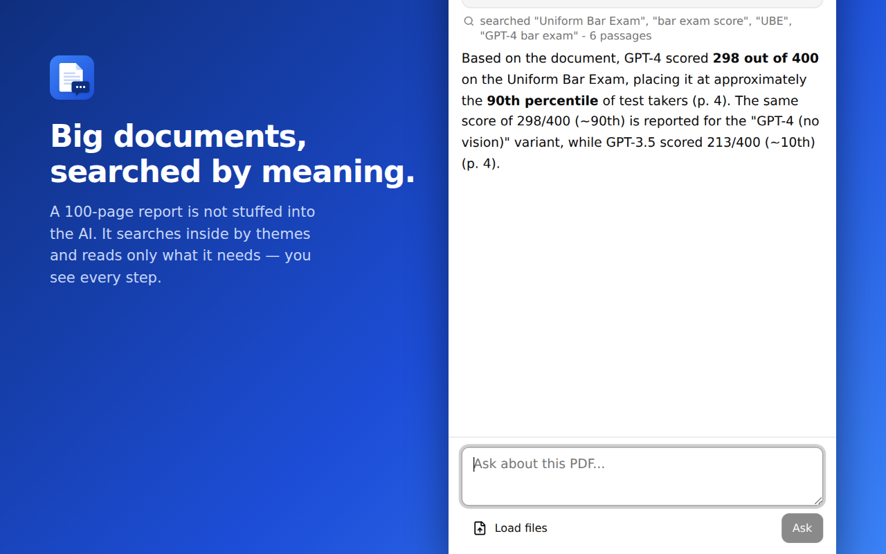 Searching a 100-page report by themes